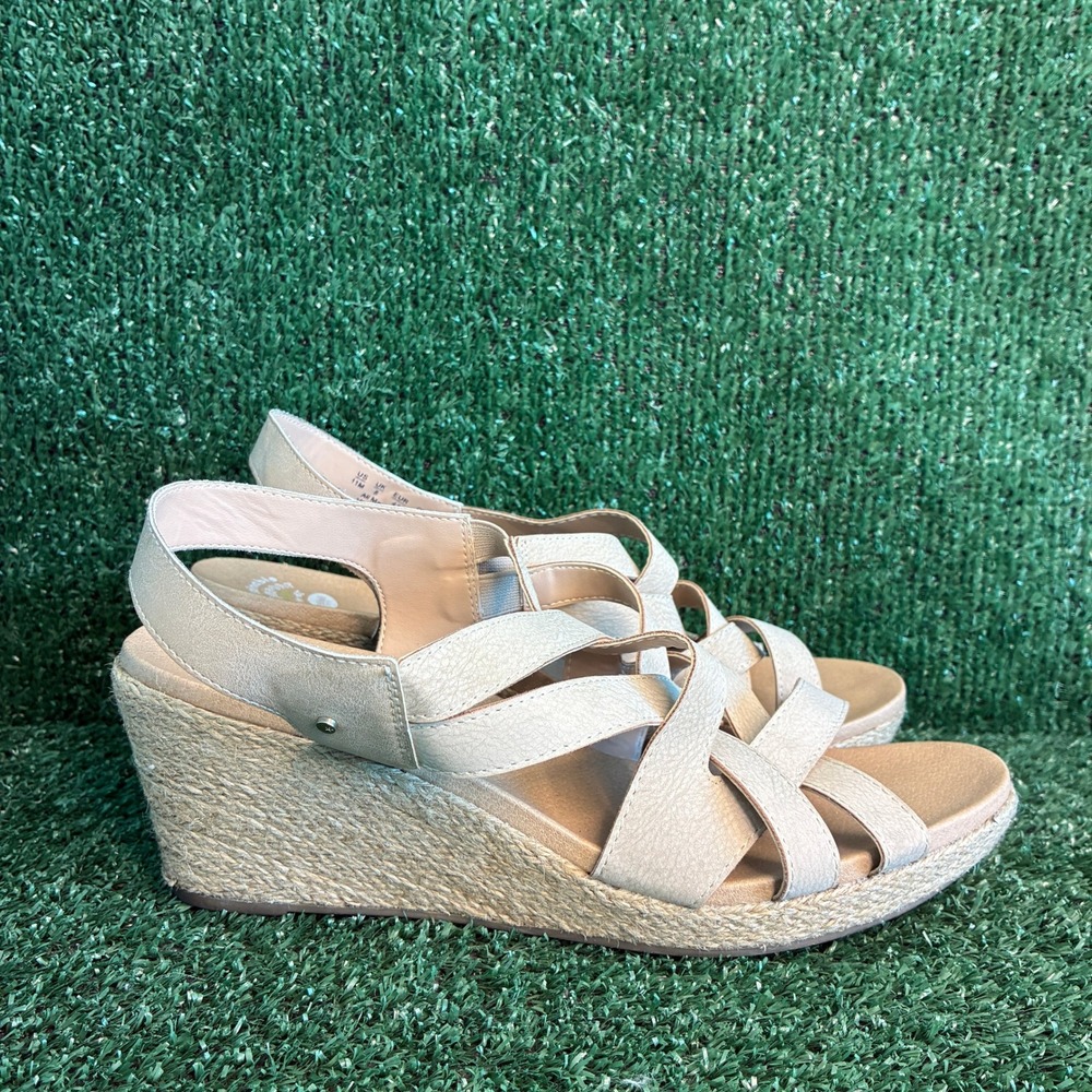Dr Scholls Everlasting Espadrille Wedge Strappy Sandal Cream Beige Womens Sz 11M